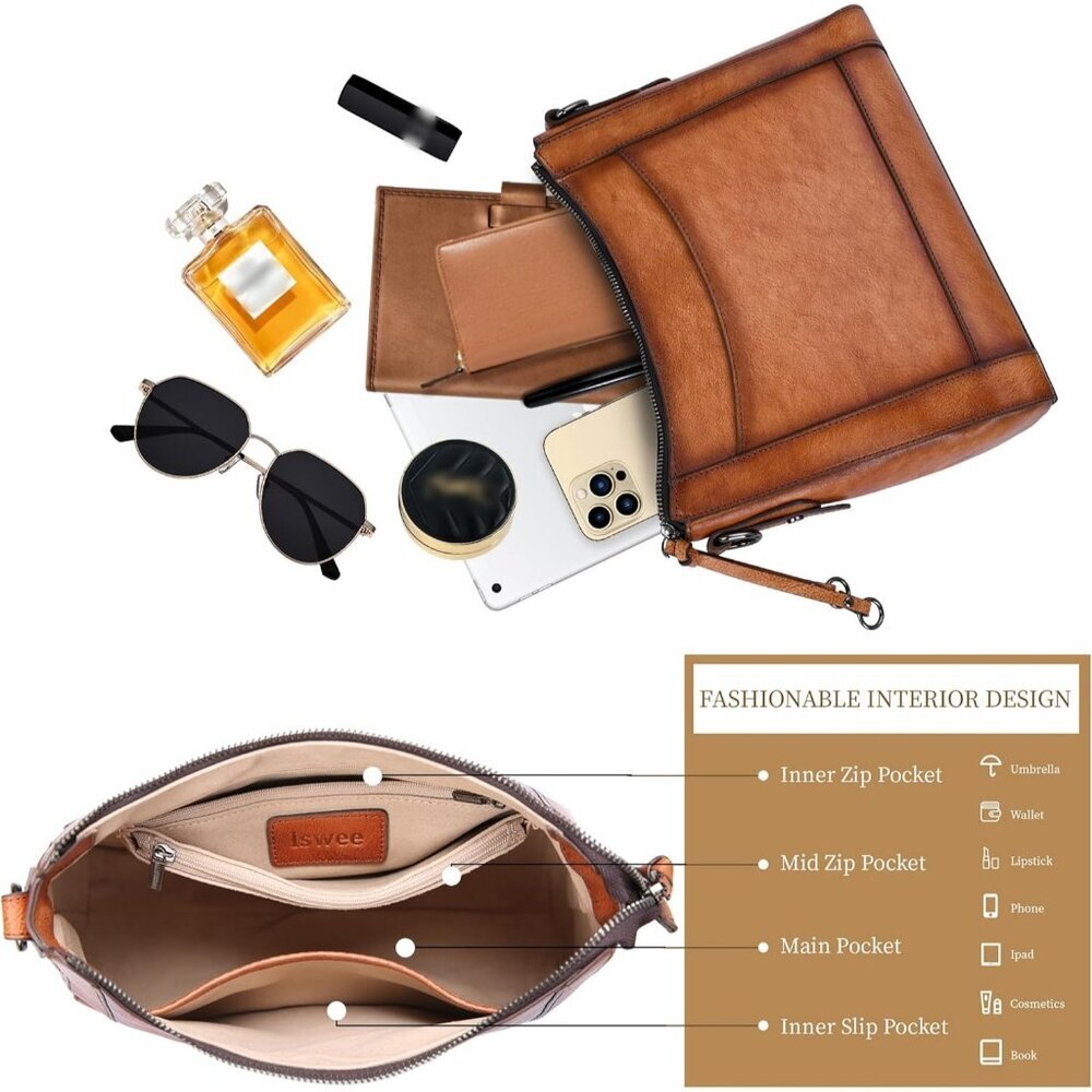 Women Light Brown Genuine leather Imported Purses Handbag Crossbody Bags - Picture 7 of 7